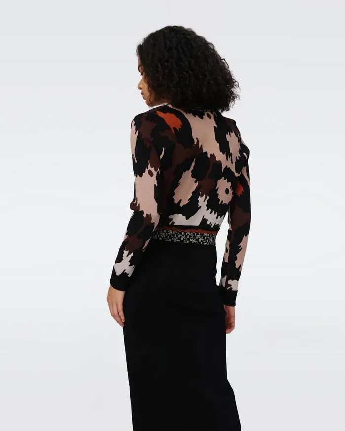 Women Midge Knit Jacquard Cardigan Huge Jungle Cat DVF Sweaters and Knits