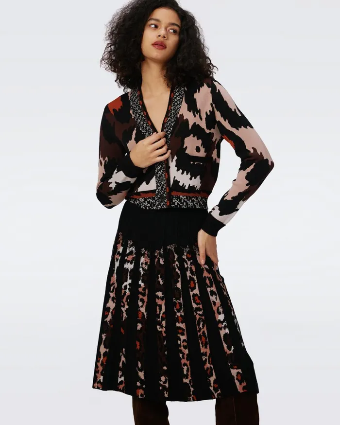Women Midge Knit Jacquard Cardigan Huge Jungle Cat DVF Sweaters and Knits