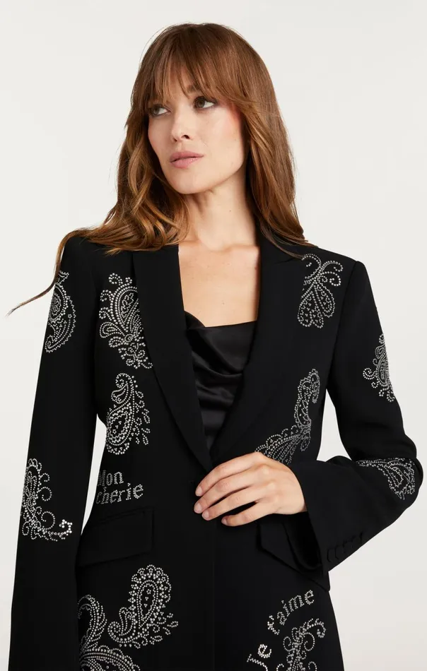 Women Mini Paisley Embellished Cheyenne Blazer Black Cinq Sept Blazers