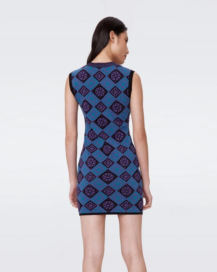Women Mylo Knit Jacquard Dress Paper Cut Geo Blue DVF Dresses