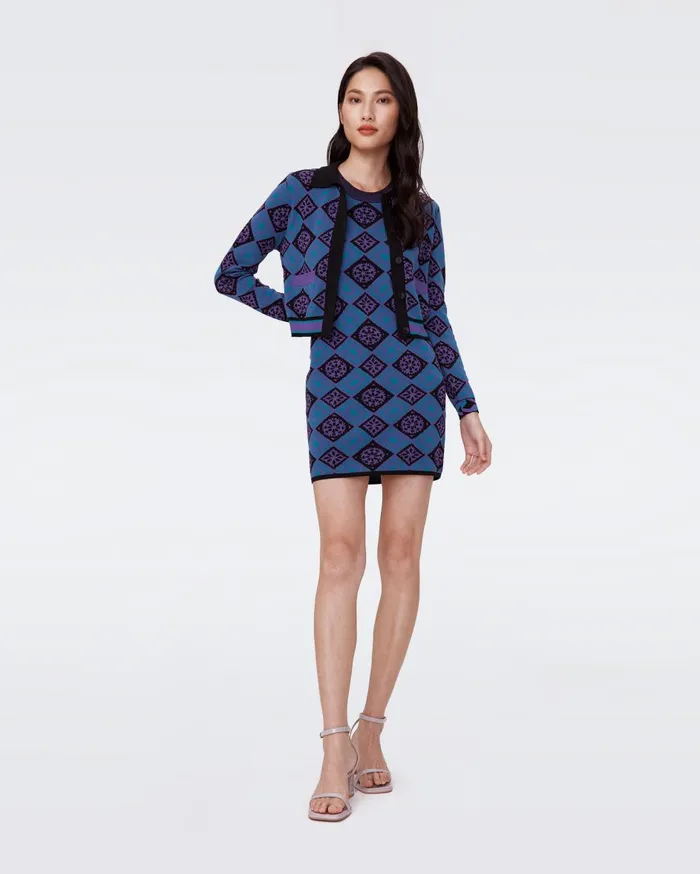 Women Mylo Knit Jacquard Dress Paper Cut Geo Blue DVF Dresses
