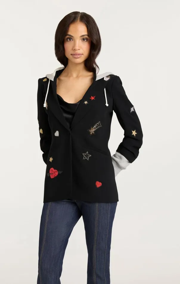 Women Nebula Embellished Hooded Khloe Blazer Blackmulti Cinq Sept Blazers