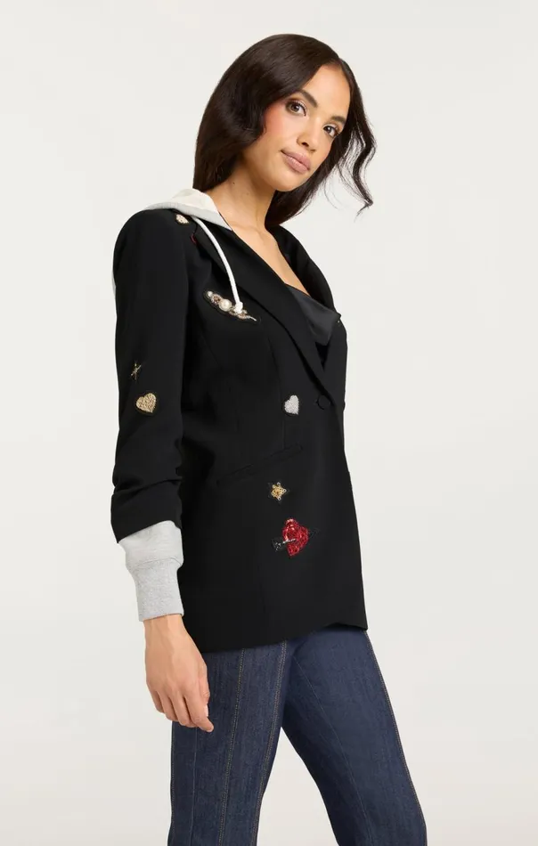 Women Nebula Embellished Hooded Khloe Blazer Blackmulti Cinq Sept Blazers