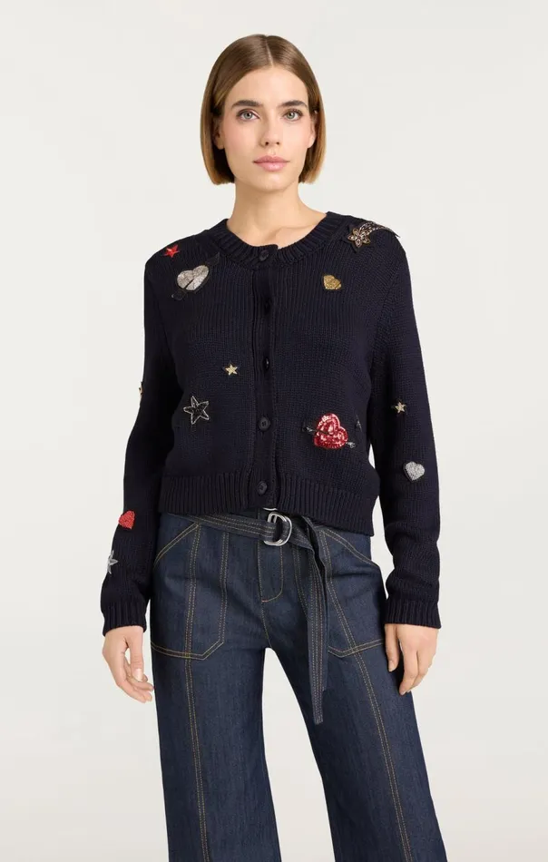 Women Nebula Embellished Piera Cardigan Black Cinq Sept Sweaters and Knits