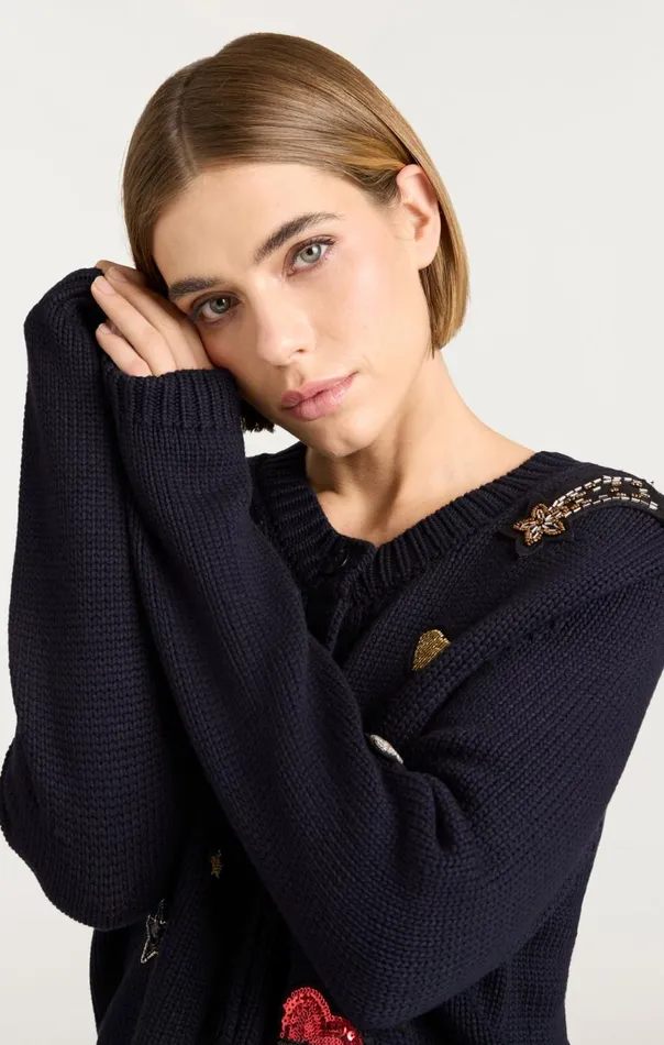 Women Nebula Embellished Piera Cardigan Black Cinq Sept Sweaters and Knits