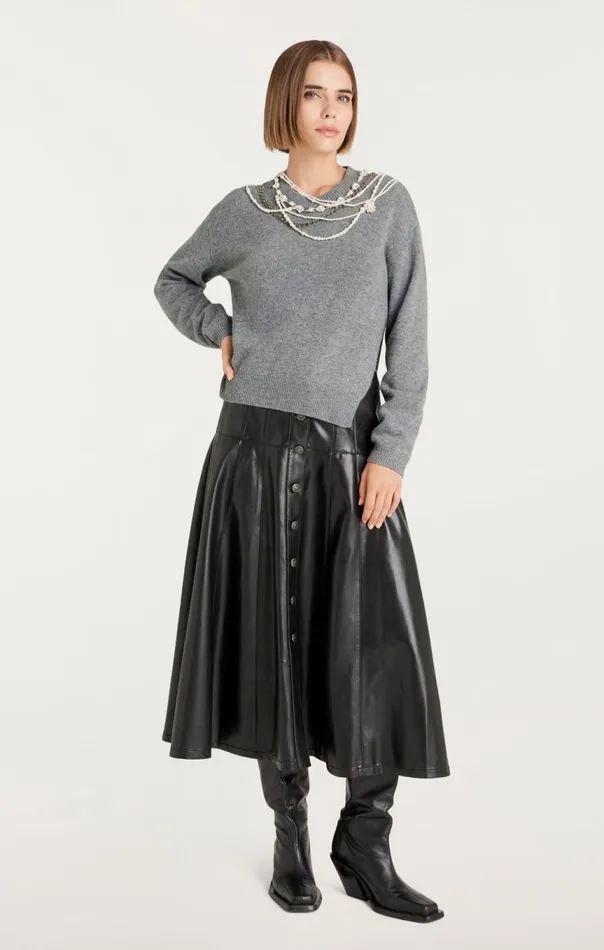 Women Necklace Lilliana Pullover Lightheathergrey Cinq Sept Long Sleeve Tops