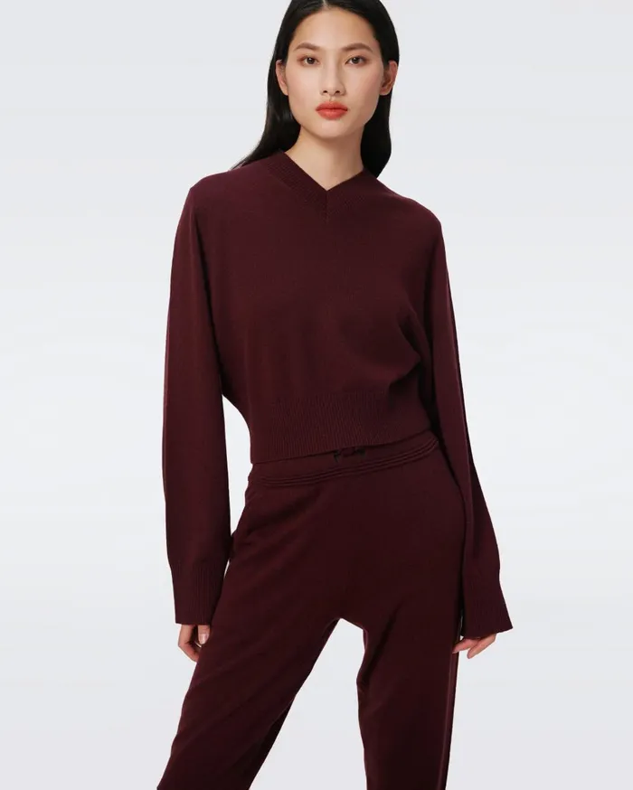 Women Oscar WoolCashmere Sweater Tawny Port DVF Tops