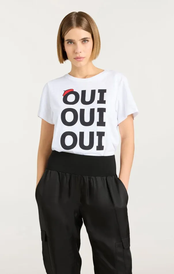 Women Oui Oui Oui Shrunken Tee Whiteblack Cinq Sept Tees