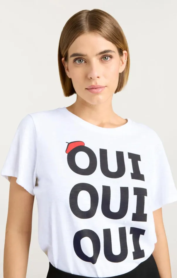 Women Oui Oui Oui Shrunken Tee Whiteblack Cinq Sept Tees