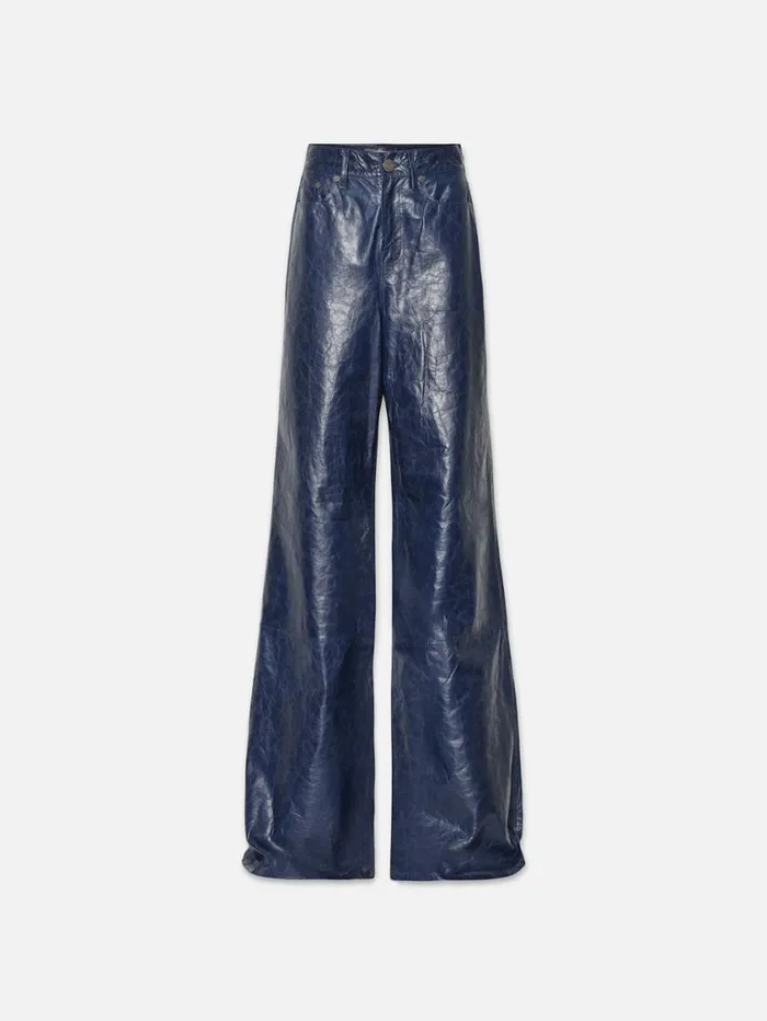 Women Pants FRAME Le Palazzo Leather 8212 Deep Sea Blue