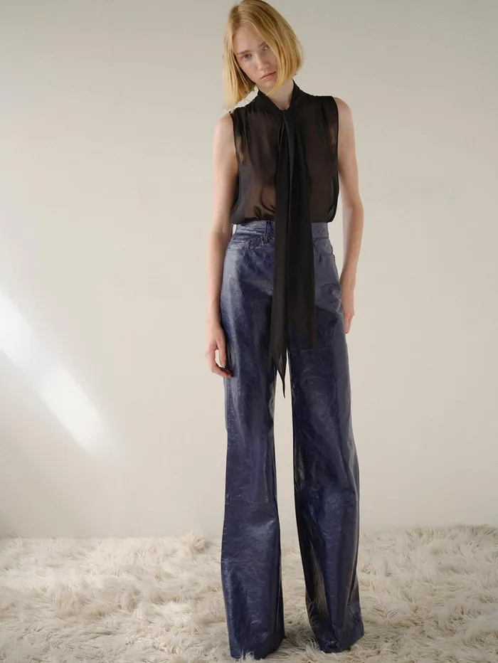 Women Pants FRAME Le Palazzo Leather 8212 Deep Sea Blue Women Pants FRAME Le Palazzo Leather 8212 Deep Sea Blue