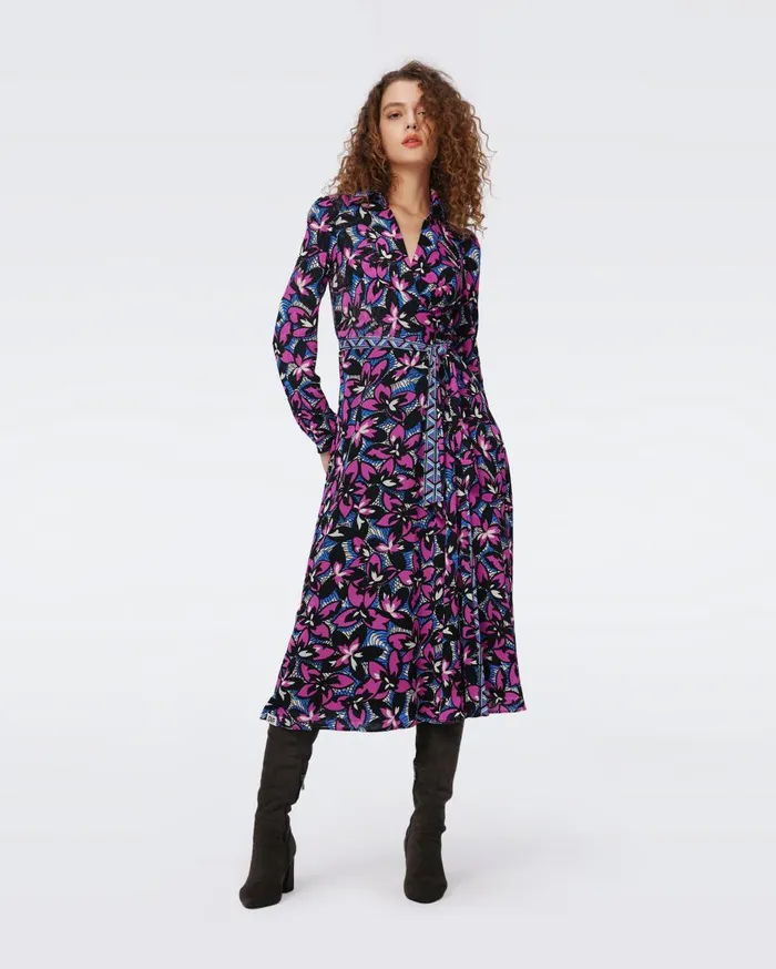 Women Phoenix Reversible Mesh Wrap Dress Fishnet Floral And Stadium Geo Purple DVF Dresses