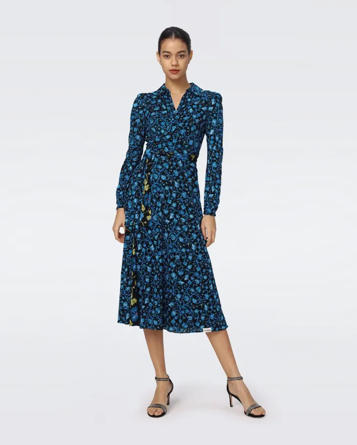 Women Phoenix Reversible Mesh Wrap Dress Hendrix Floral Teal And Fleetwood Folk Blue DVF Dresses Women Phoenix Reversible Mesh Wrap Dress Hendrix Floral Teal And Fleetwood Folk Blue DVF Dresses