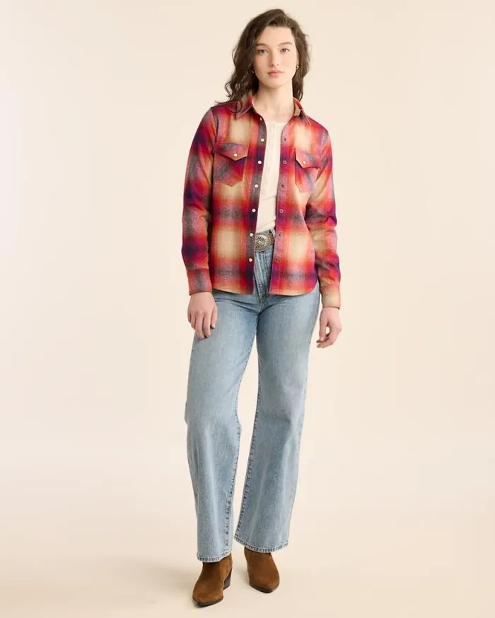 Women PLAID GAMBLER SHIRT Navymagenta Ombre Pendleton Shirts and Blouses