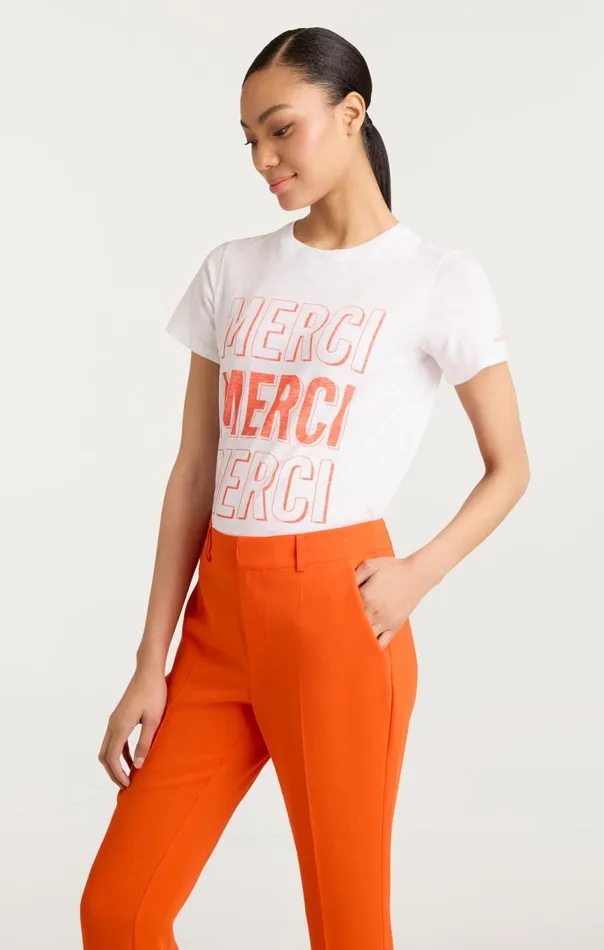 Women Pop Up Merci Merci Merci Tee Whitecherrytomato Cinq Sept Tees