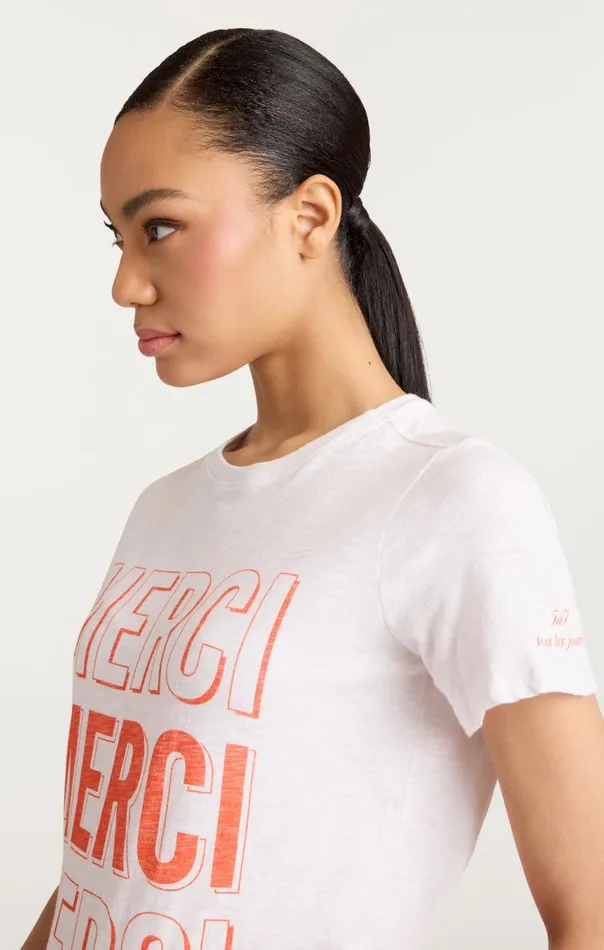 Women Pop Up Merci Merci Merci Tee Whitecherrytomato Cinq Sept Tees