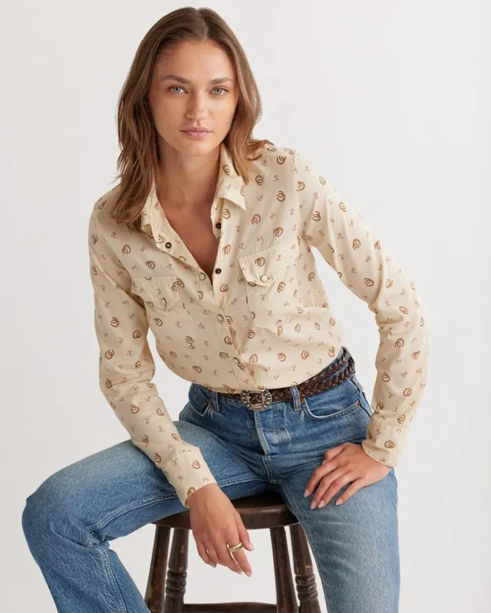 Women PRINTED GAMBLER SHIRT Sandshellbronze Multi Pendleton Shirts and Blouses