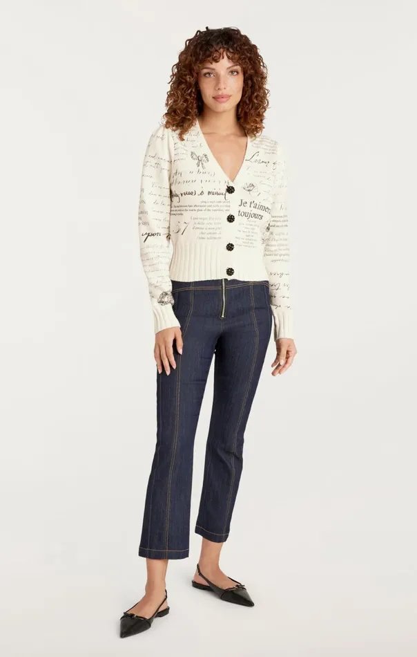Women Printed Lovenotes Morgan Cardigan Ivoryblack Cinq Sept Sweaters and Knits