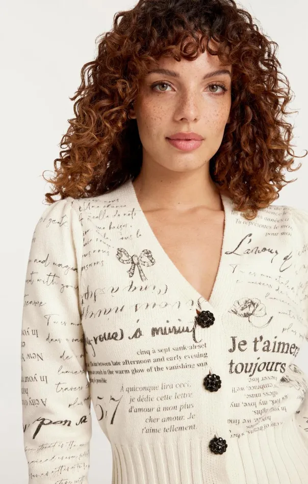 Women Printed Lovenotes Morgan Cardigan Ivoryblack Cinq Sept Sweaters and Knits