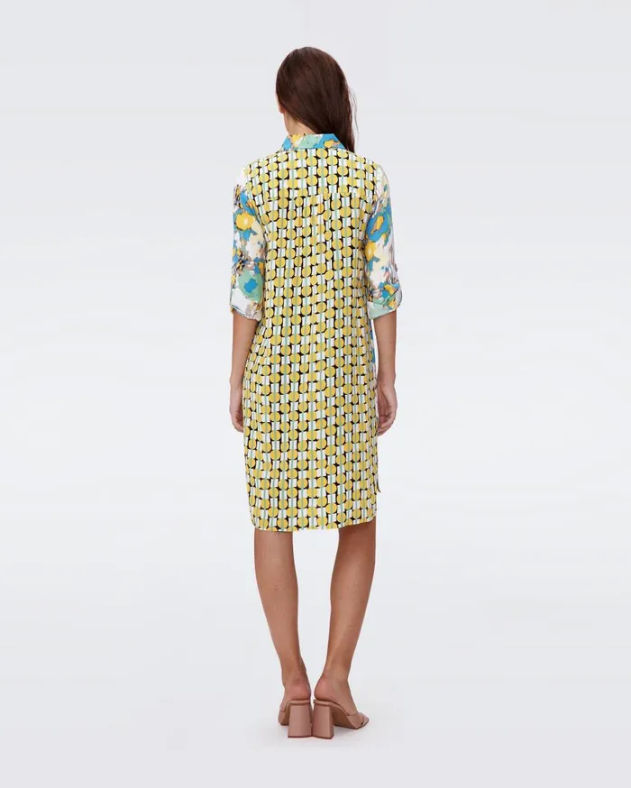 Women Prita Shirt Dress Huge Day Dream Floral Blue And Maypole Yellow DVF Dresses