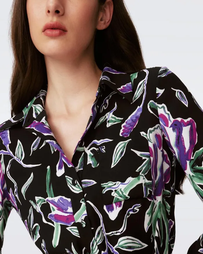 Women Prita Shirt Dress Huge Tulip Fields Violet DVF Dresses Women Prita Shirt Dress Huge Tulip Fields Violet DVF Dresses
