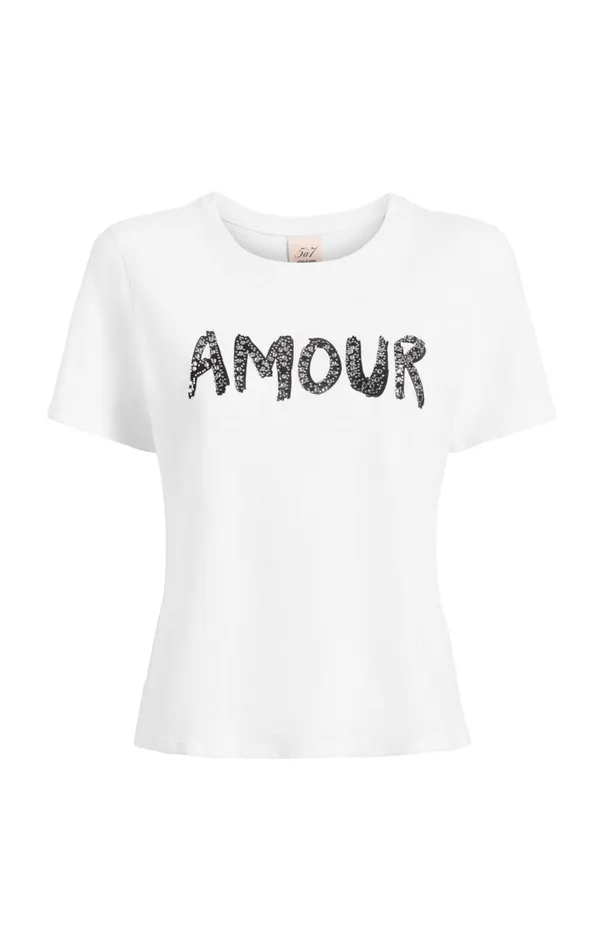 Women Rhinestone Amour Shrunken Tee Whiteblack Cinq Sept Tees