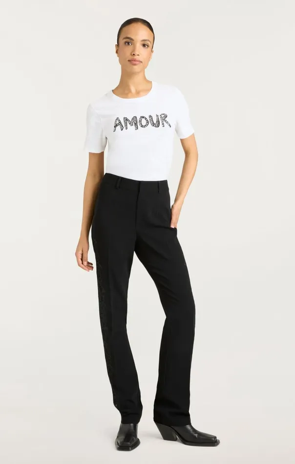 Women Rhinestone Amour Shrunken Tee Whiteblack Cinq Sept Tees