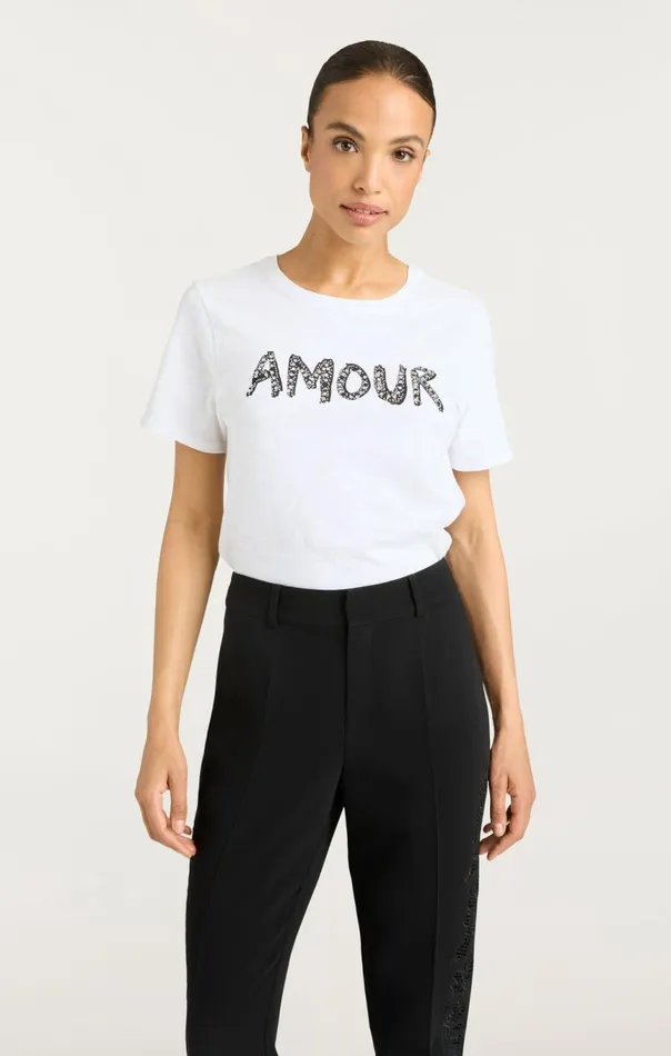 Women Rhinestone Amour Shrunken Tee Whiteblack Cinq Sept Tees