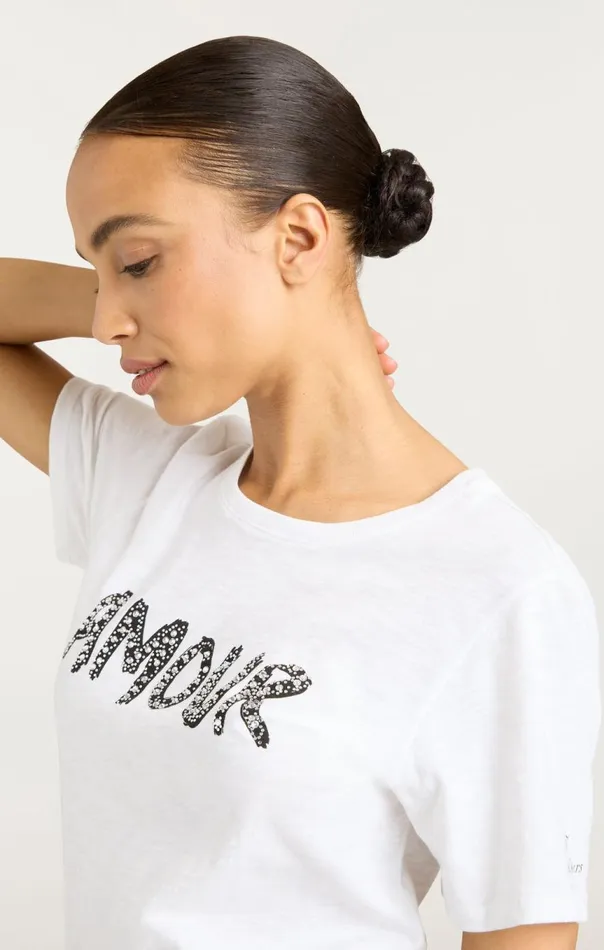 Women Rhinestone Amour Shrunken Tee Whiteblack Cinq Sept Tees