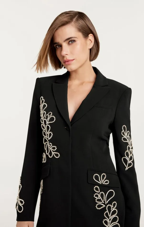 Women Rhinestone Paisley Long Sleeve Joel Dress Black Cinq Sept Cocktail and Evening