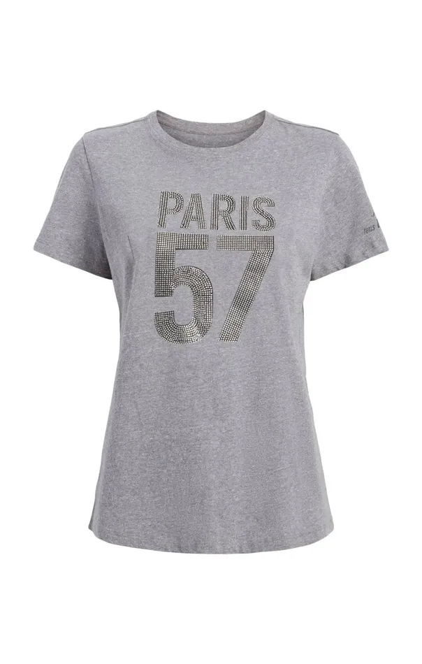 Women Rhinestone Paris 57 Tee Heathergreysilver Cinq Sept Tees