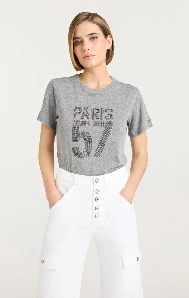Women Rhinestone Paris 57 Tee Heathergreysilver Cinq Sept Tees