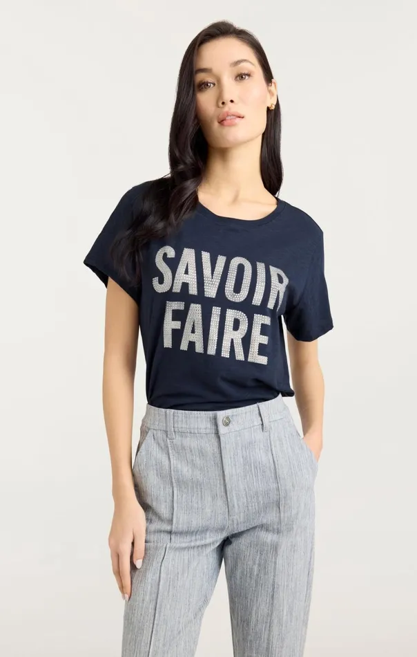Women Rhinestone Savoir Faire Tee Navywhite Cinq Sept Tees