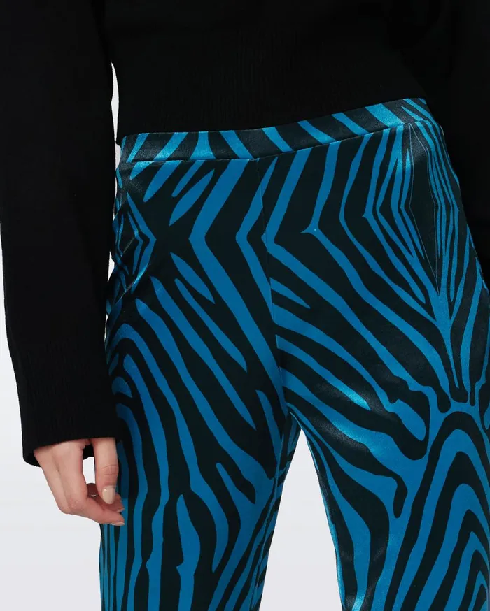 Women Ruthette Velvet Pants Huge Zebra Blue DVF Pants and Shorts