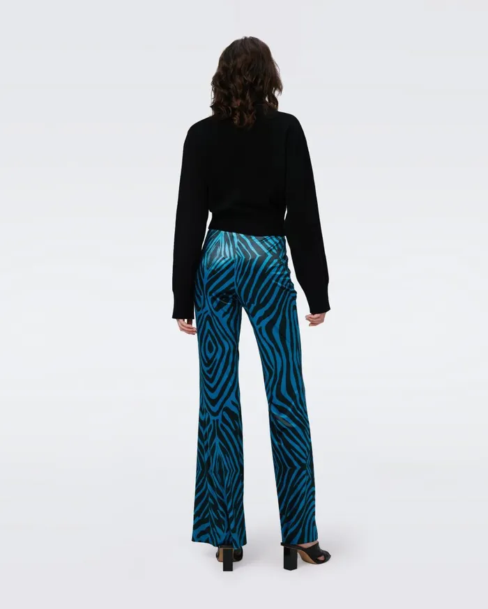 Women Ruthette Velvet Pants Huge Zebra Blue DVF Pants and Shorts