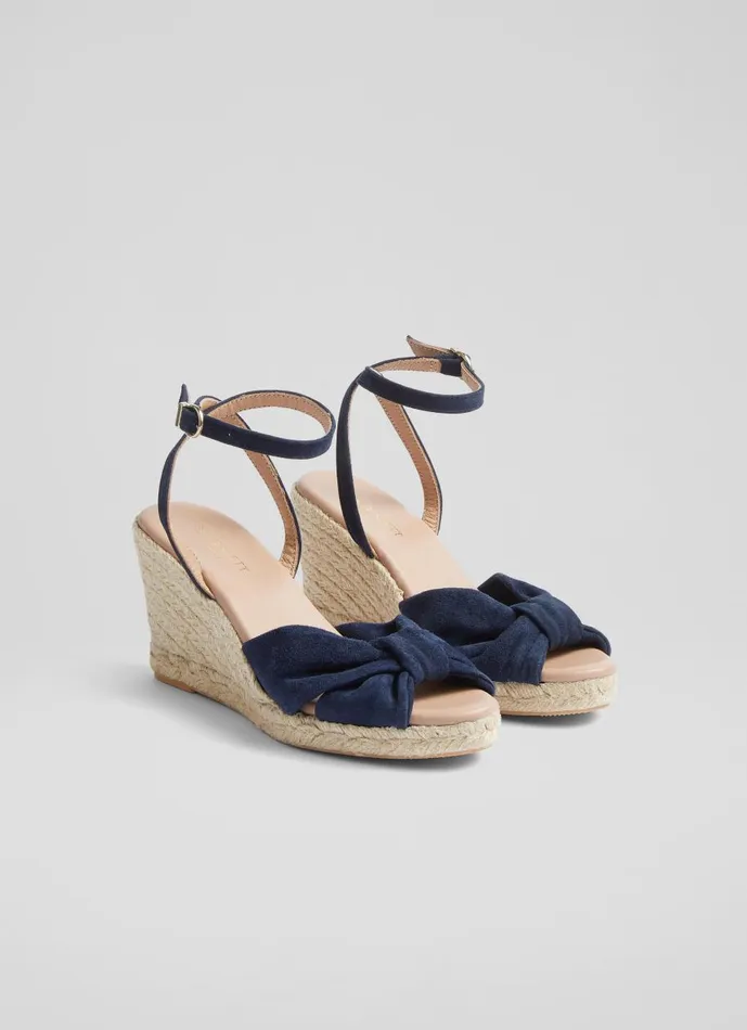 Women Sandals LKBennett Angela Navy Suede Espadrille Sandals Navy