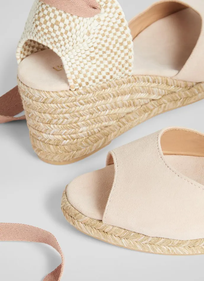 Women Sandals LKBennett Marianne Pink Suede Open Toe Espadrille Wedges Bubblegum