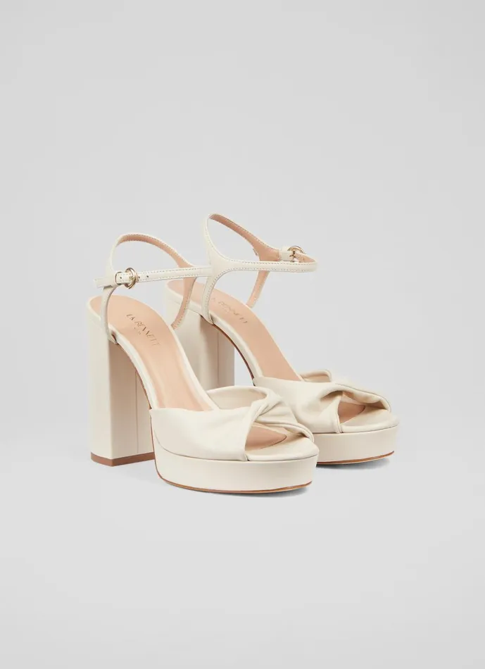 Women Sandals LKBennett Rosa Cream Leather Platform Sandals Ecru