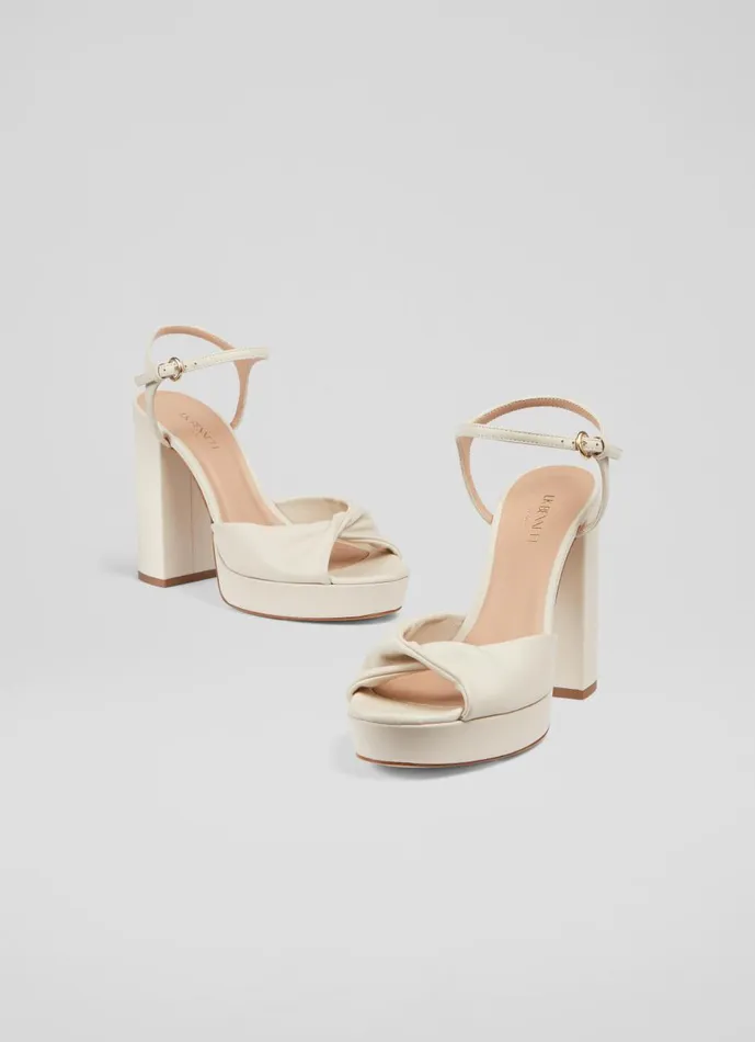 Women Sandals LKBennett Rosa Cream Leather Platform Sandals Ecru