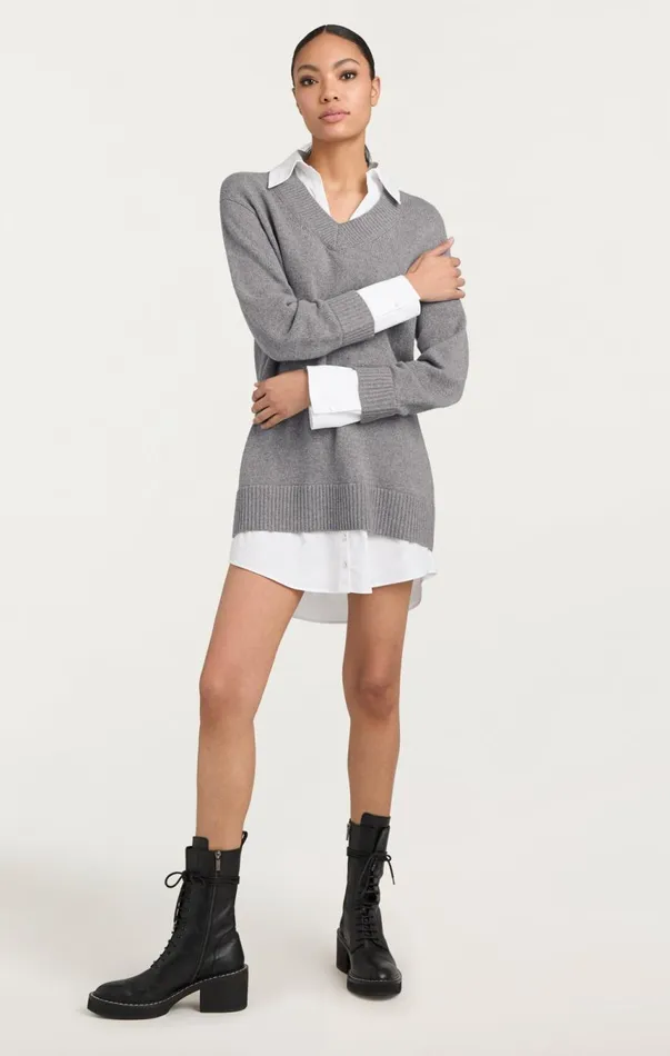 Women Santina Dress Heathergreywhite Cinq Sept Sweaters and Knits