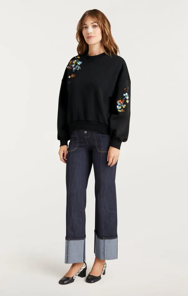 Women Sequin Flower Embellished Brandy Pullover Blackmulti Cinq Sept Sweaters and Knits
