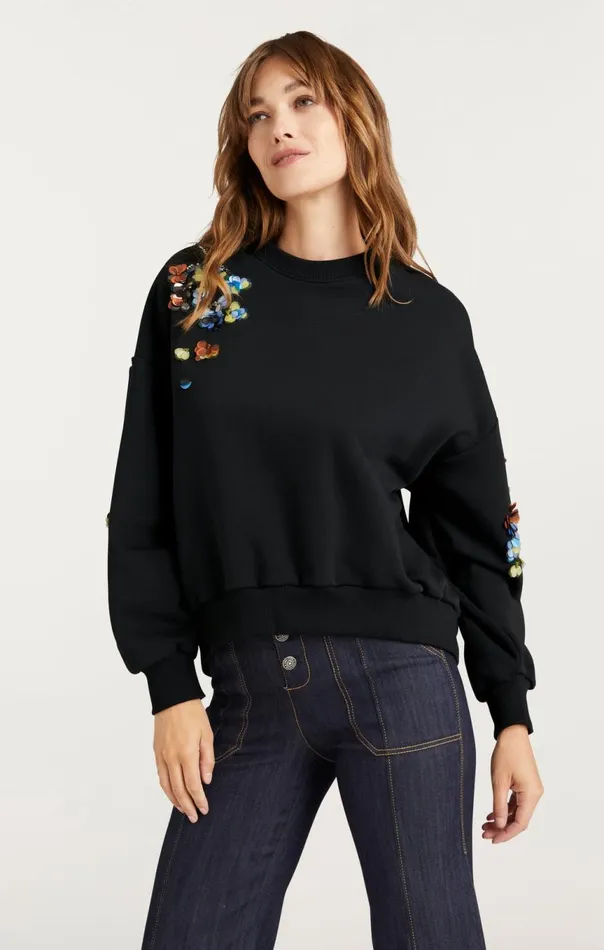 Women Sequin Flower Embellished Brandy Pullover Blackmulti Cinq Sept Sweaters and Knits