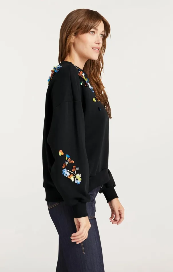 Women Sequin Flower Embellished Brandy Pullover Blackmulti Cinq Sept Sweaters and Knits
