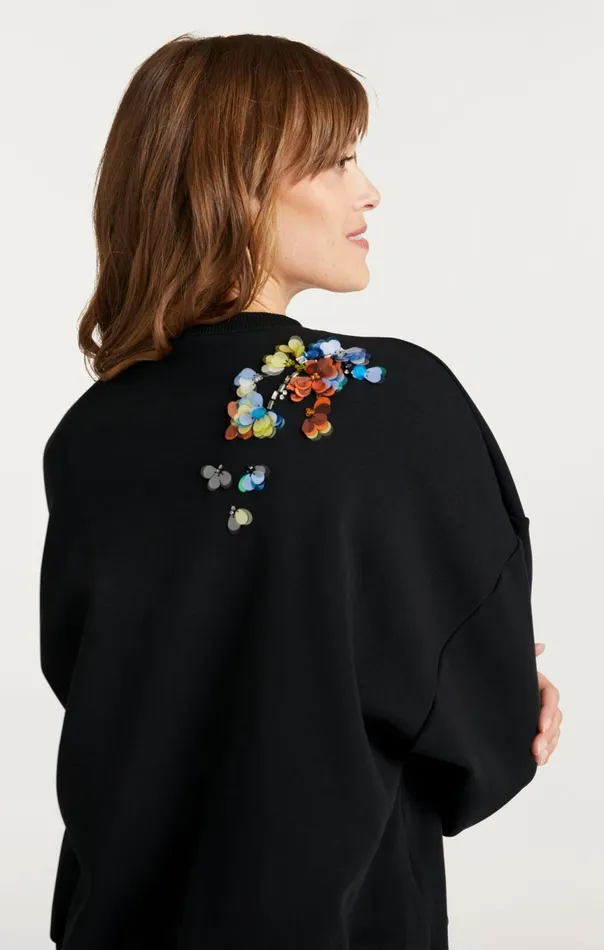 Women Sequin Flower Embellished Brandy Pullover Blackmulti Cinq Sept Sweaters and Knits