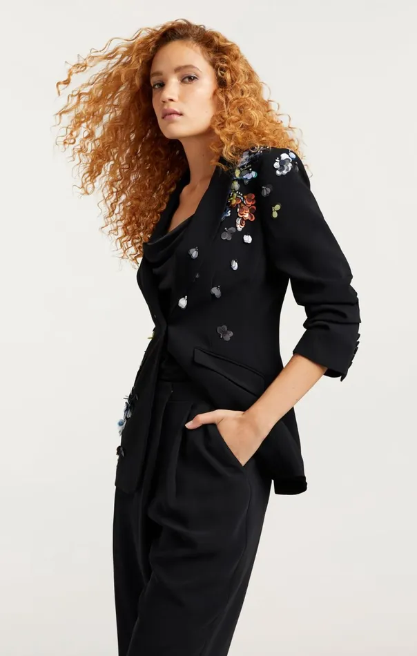 Women Sequin Flower Scrunched Cheyenne Blazer Blackmulti Cinq Sept Jackets