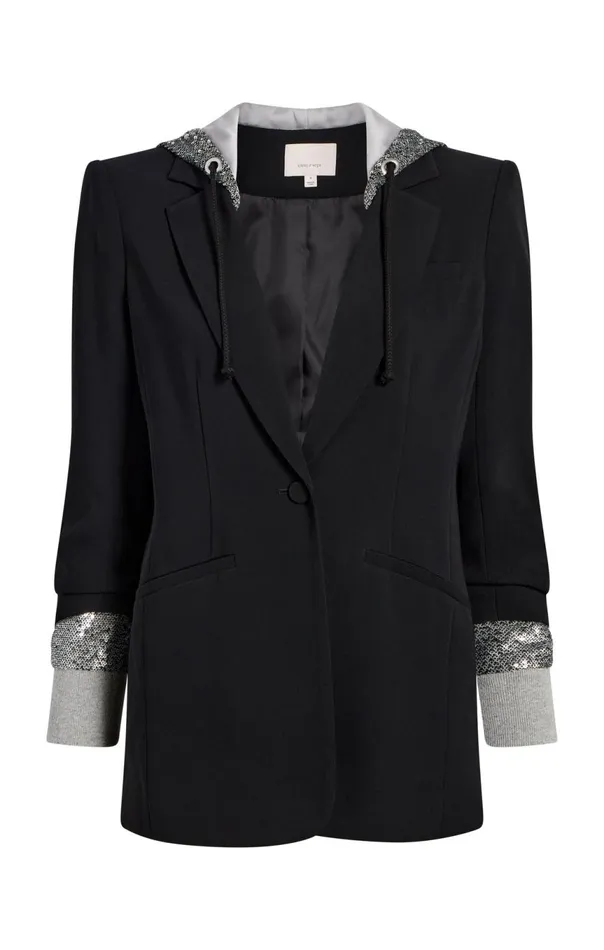 Women Sequin Hooded Khloe Blazer Blacksilver Cinq Sept Blazers