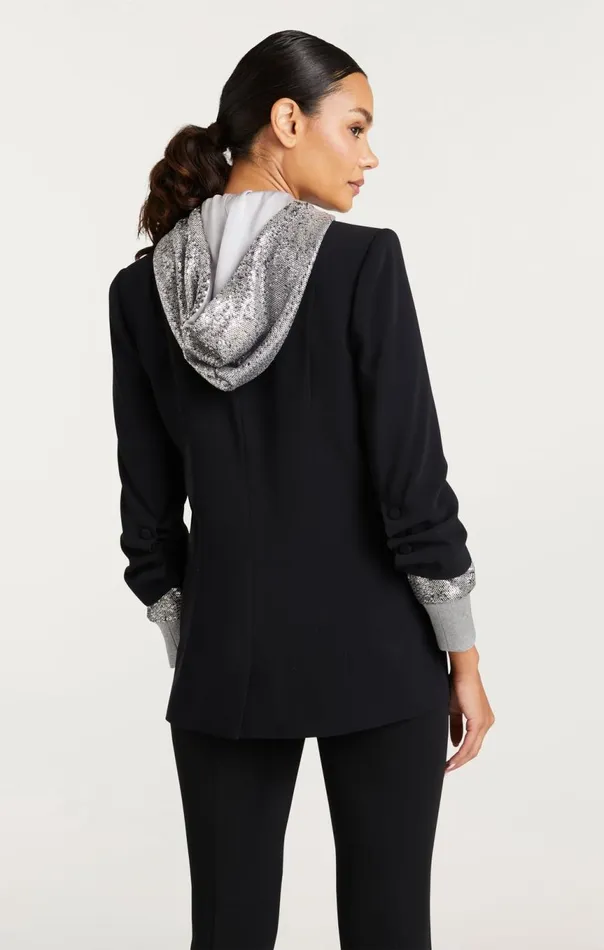 Women Sequin Hooded Khloe Blazer Blacksilver Cinq Sept Blazers