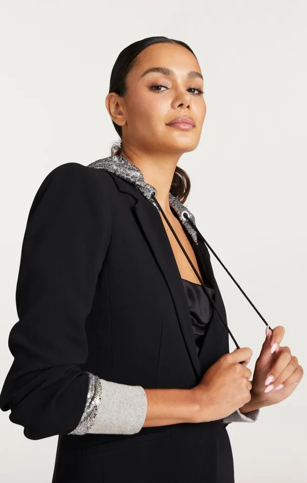 Women Sequin Hooded Khloe Blazer Blacksilver Cinq Sept Blazers
