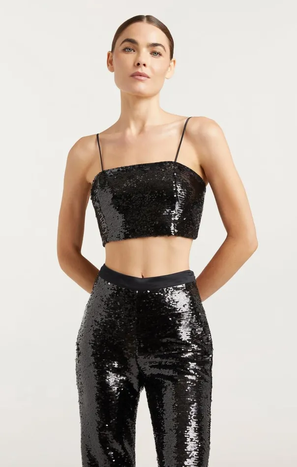 Women Sequin Nikki Top Black Cinq Sept Tank Tops and Camisoles