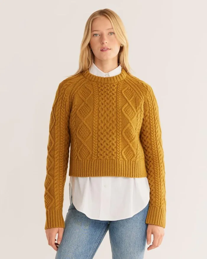 Women SHETLAND COLLECTION FISHERMAN SWEATER Deep Gold Pendleton Sweaters